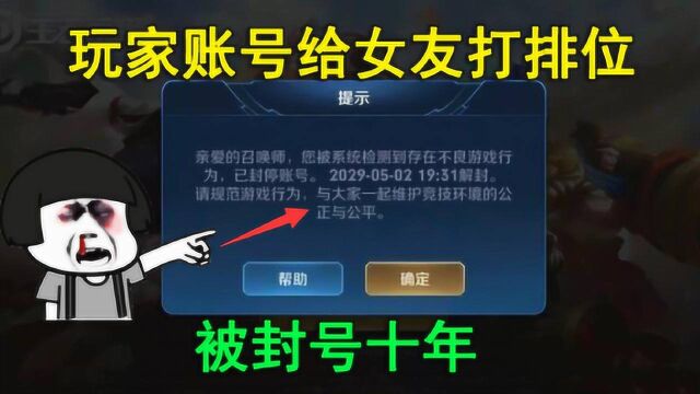 王者荣耀:玩家账号给女友打排位,被封号十年,看到封号原因服了