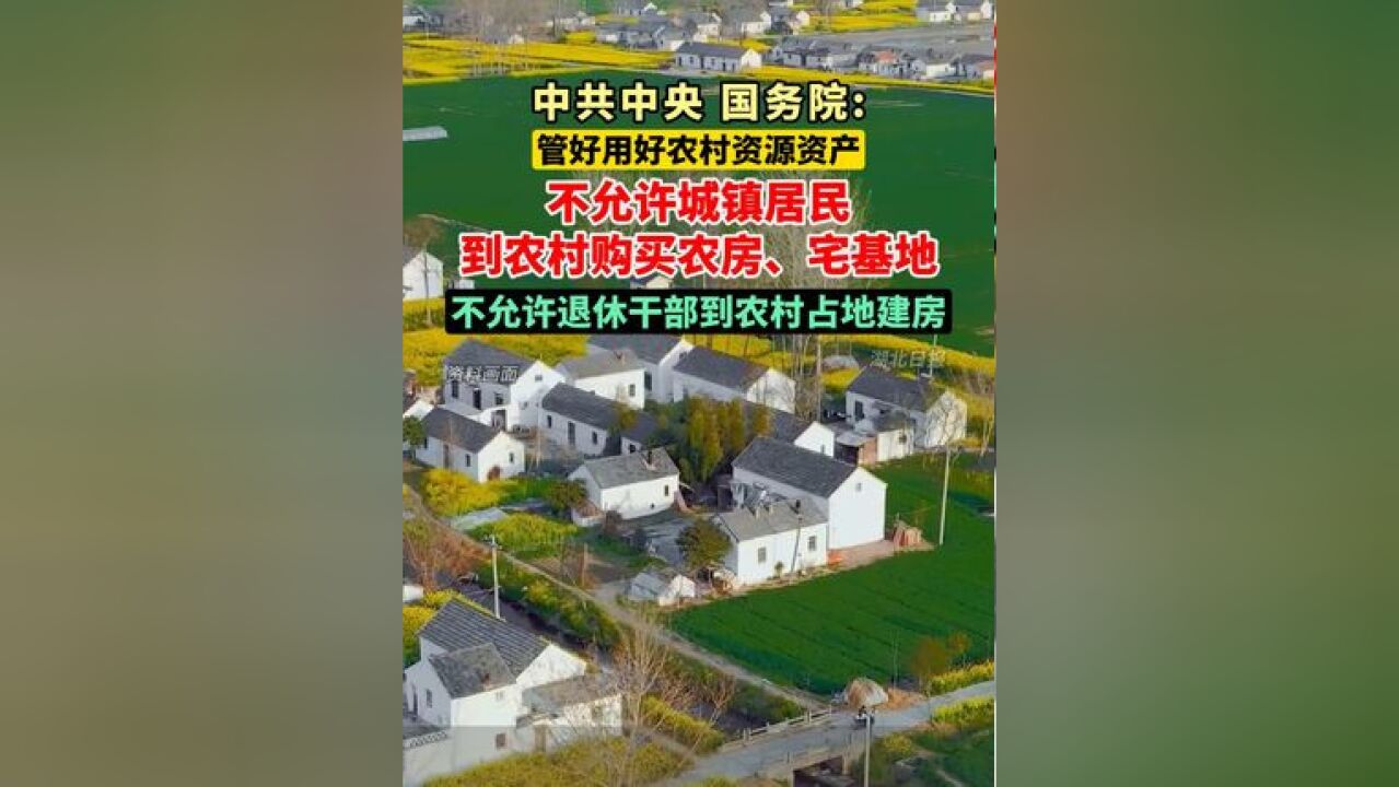 中共中央 国务院:管好用好农村资源资产,不允许城镇居民到农村购买农房、宅基地,不允许退休干部到农村占地建房!