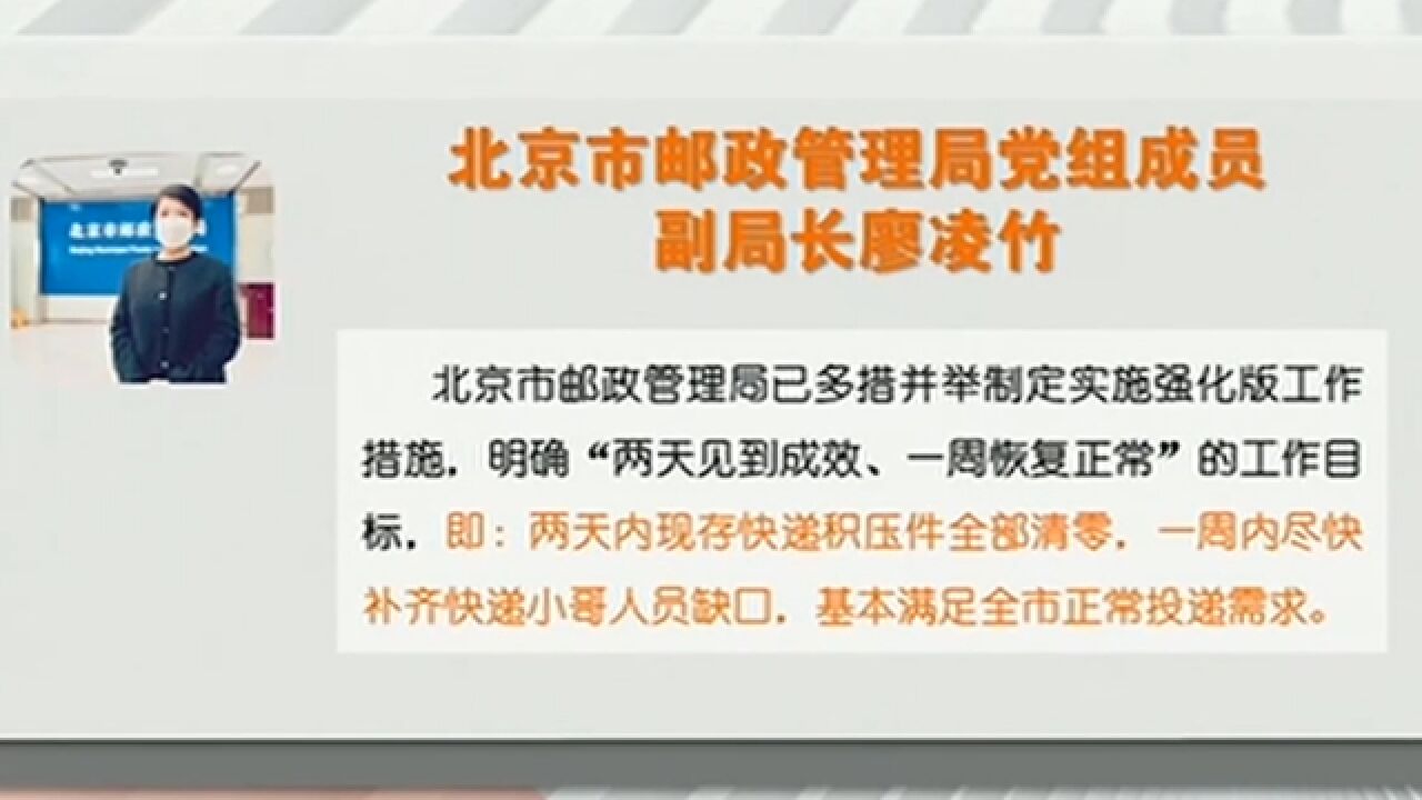 北京邮政管理局:两天内现存快递积压件全部清零