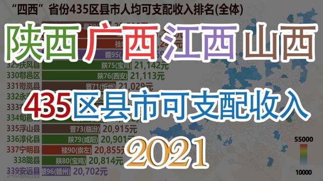 陕晋桂赣435区县市居民可支配收入排名,看“四西”间差距如何