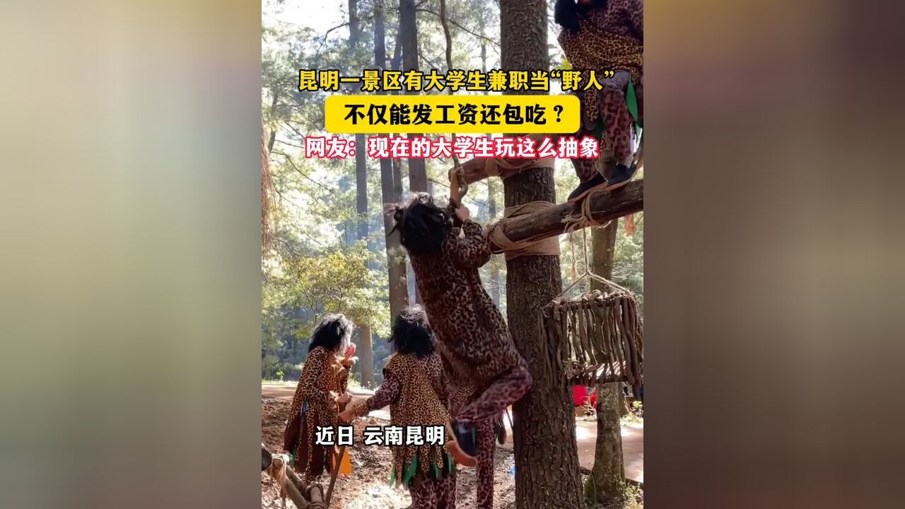 昆明一景区有大学生兼职当“野人” 不仅能发工资还包吃?网友:现在的大学生玩这么抽象