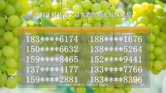 食行生鲜转发文章抽送阳光玫瑰葡萄抽奖公示