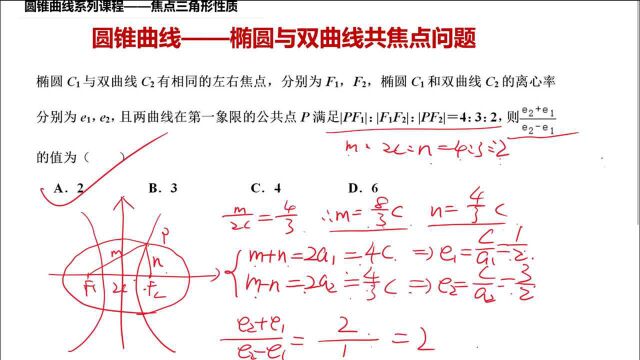 高考数学圆锥曲线系列 椭圆与双曲线共焦点 求离心率比值问题