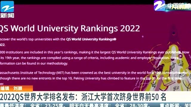 2022QS世界大学排名发布:浙江大学首次跻身世界前50名