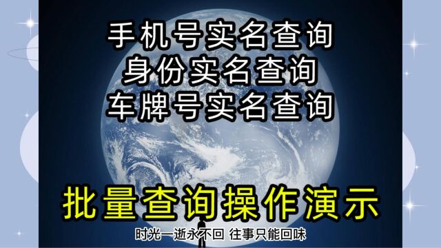 手机号实名批量查询演示、身份证实名批量查询演示、车牌号车辆实名批量查询演示