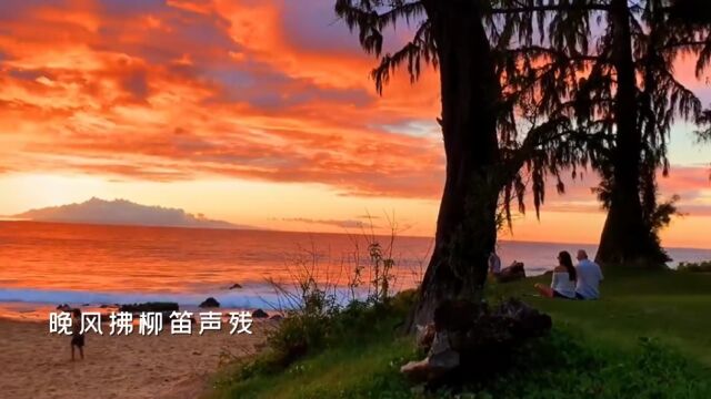 请欣赏:长亭外古道边,芳草碧连天.晚风拂柳笛声残,夕阳山外山