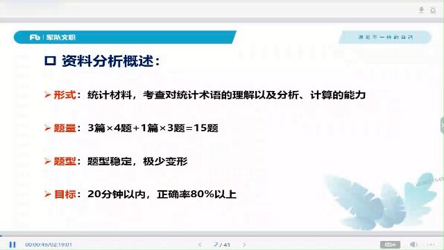 2023军队文职 资料分析 理论攻坚 视频课程