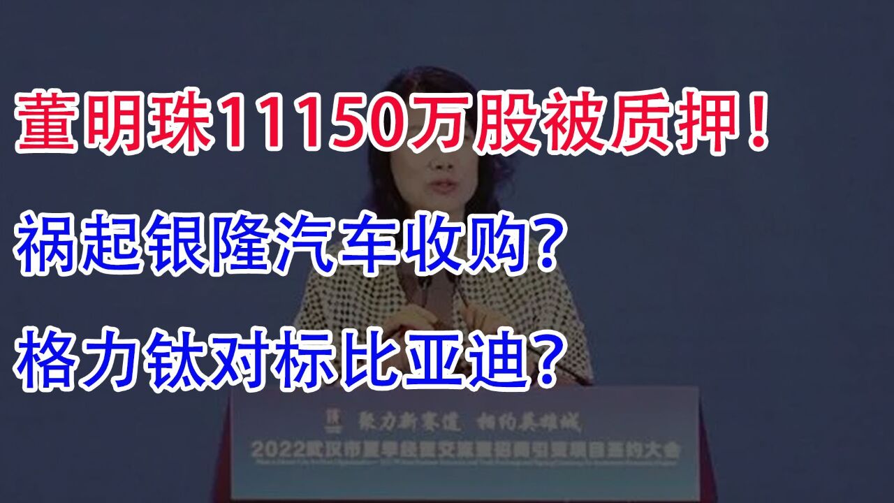 董明珠11150万股被质押!祸起银隆汽车收购?格力钛对标比亚迪?