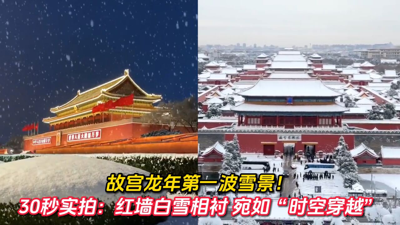 故宫龙年第一波雪景!30秒实拍:红墙白雪相衬 宛如“时空穿越”