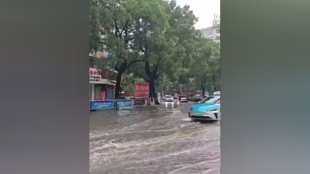 暴雨来袭 娄底交警化身雨中“指路标”