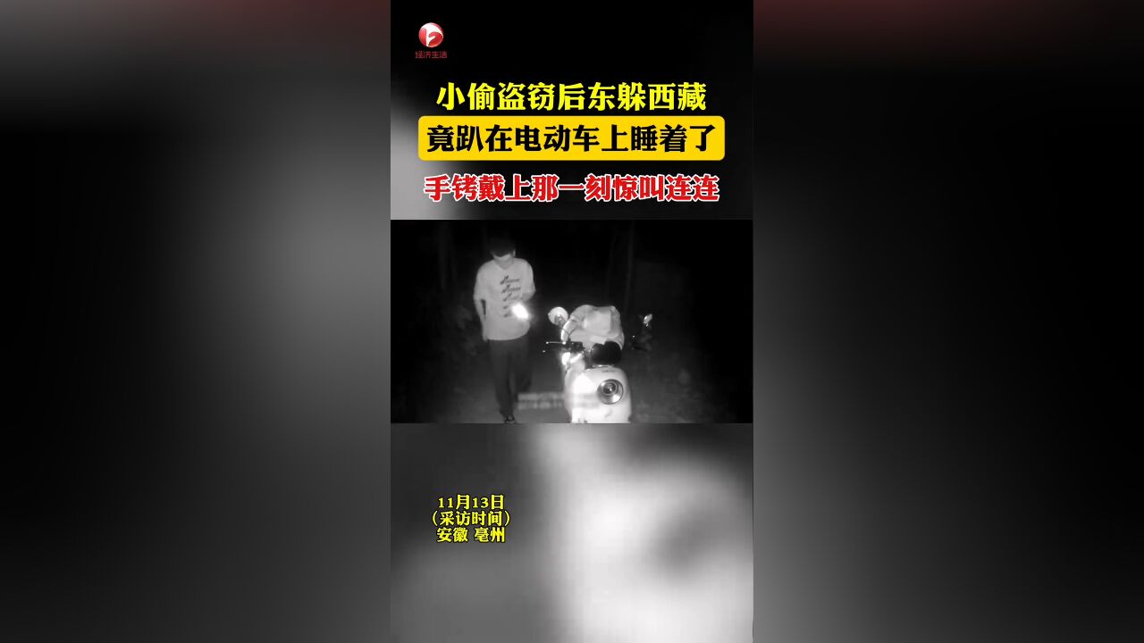 小偷盗窃电动车后,为躲避追捕东躲西藏,最后趴在电动车上睡着了