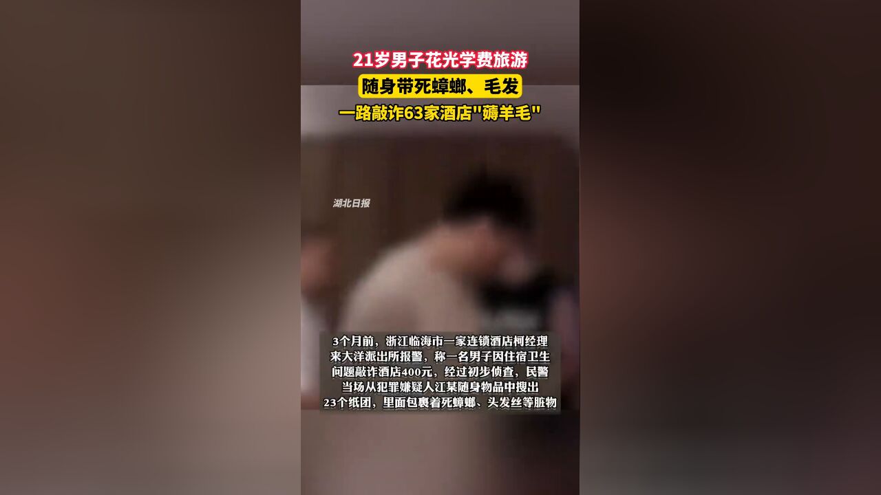 21岁男子随身带死蟑螂、毛发,一路敲诈63家酒店＂薅羊毛＂