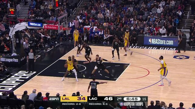 NBA常规赛：湖人vs快船第2节英文原声回放