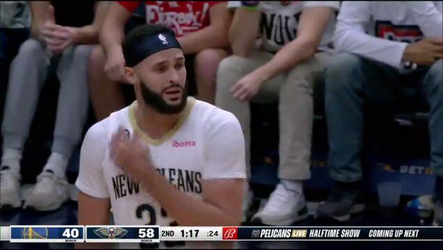 NBA常规赛：勇士vs鹈鹕第2节英文原声回放
