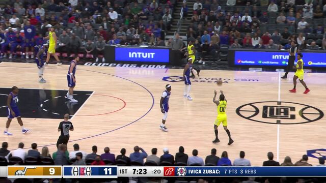 NBA常规赛：爵士vs快船第1节中文解说回放