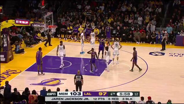NBA常规赛：灰熊vs湖人第4节英文原声回放