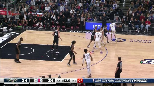  NBA常规赛：鹈鹕vs快船第1节英文原声回放