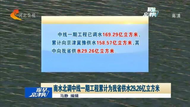 南水北调中线一期工程累计为河北供水29.26亿立方米