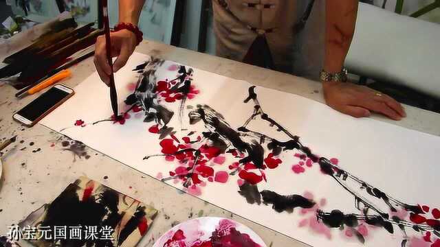 中国画梅花 横幅作品创作过程