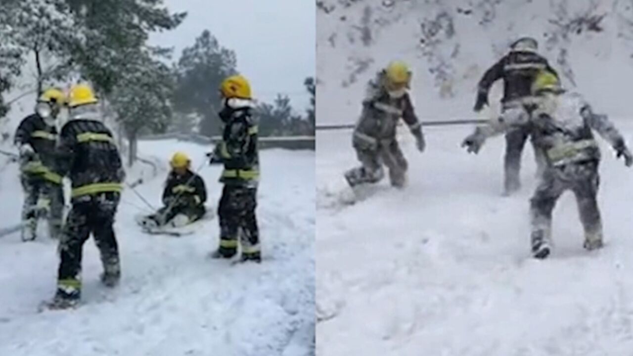 南昌迎来新年2024年首场降雪!消防员雪中撒欢,快乐溢出屏幕