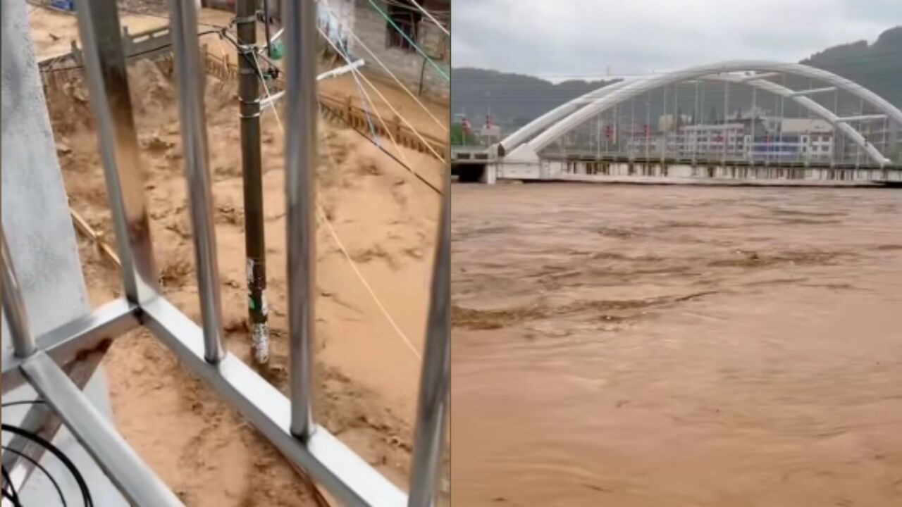 暴雨导致大水从山上冲下,男子拍下湍急水流:像水漫金山一样