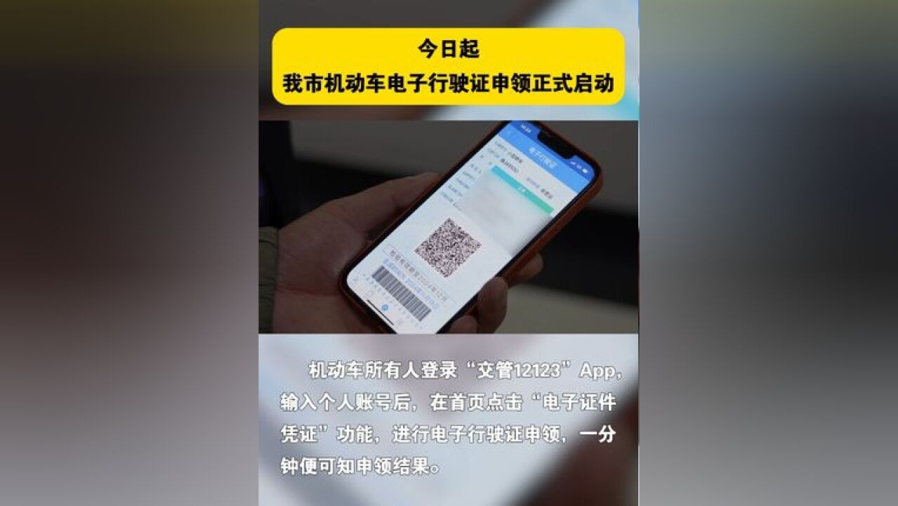 11月18日,公安部推行的机动车行驶证电子化便民服务措施正式在我市推行实施. 制作:李正林