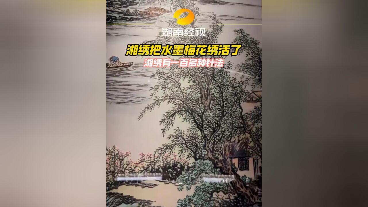 湘绣把水墨梅花绣活了,湘绣有一百多种针法. #湘绣 #国家级非物质文化遗产 #中国画 #湖湘之美