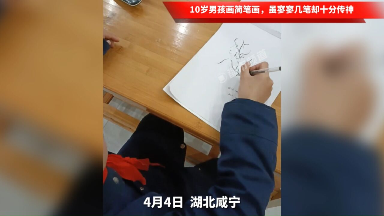 10岁男孩画简笔画,虽寥寥几笔却十分传神