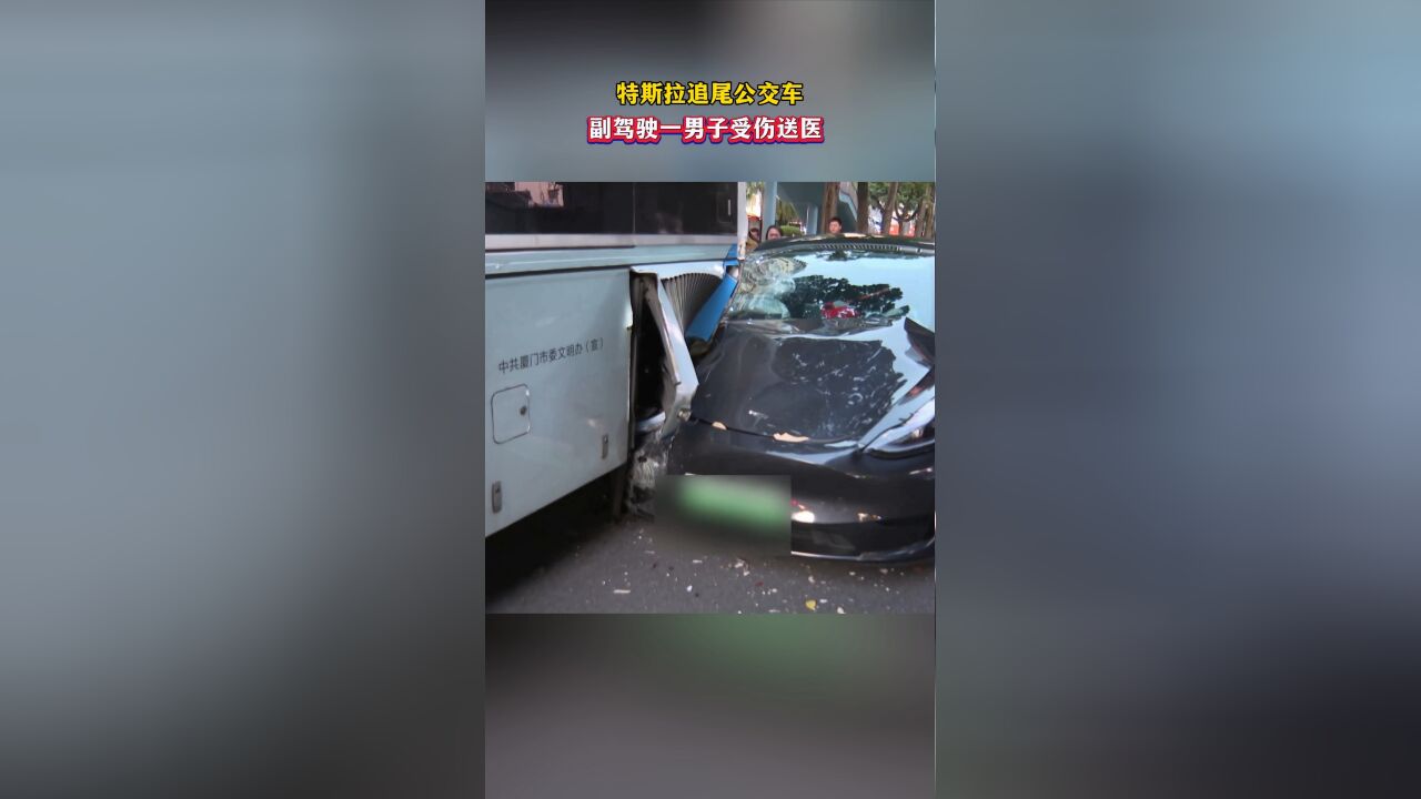 特斯拉追尾公交车,副驾驶一男子受伤送医