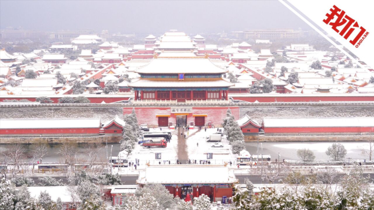 60秒看北京故宫建筑群雪中美景:红墙金瓦 白雪皑皑