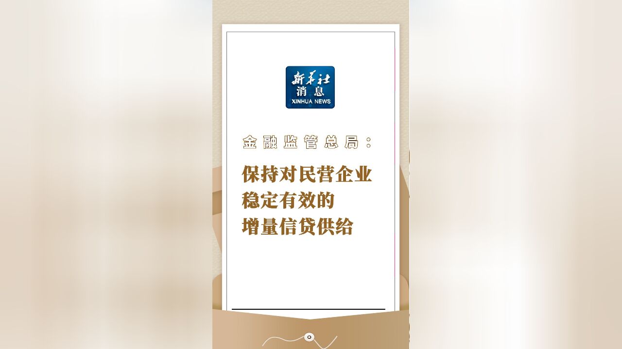 新华社消息|金融监管总局:保持对民营企业稳定有效的增量信贷供给