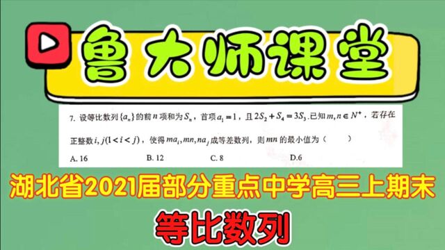 Q95.湖北省2021届部分重点中学高三上期末,等比数列