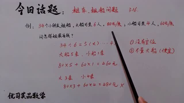 2021四年级数学下册:租车、租船问题,优司芙品数学