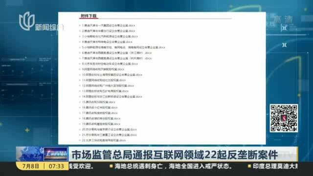 市场监管总局通报互联网领域22起反垄断案件