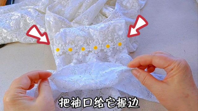 连衣裙袖子太短想加长?找块布头画俩圆压条花边,洋气又漂亮!