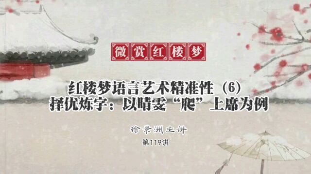 红楼梦欣赏第119讲:以晴雯爬席为例,谈择优炼字的精准性/徐景洲