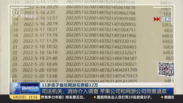 11岁孩子偷玩网游花费超12万 司法机关、消协介入调查苹果公司和网游公司同意退款