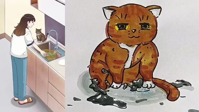 特别怕水的小猫咪#简笔画