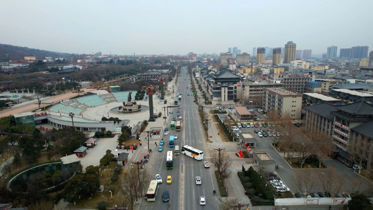 航拍西安市临潼区秦唐大道美丽街景