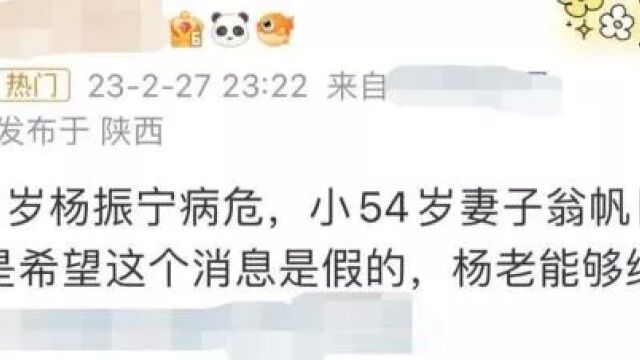 突发噩耗!百岁杨振宁被爆病危,翁帆改嫁,18亿遗产给儿子和前妻