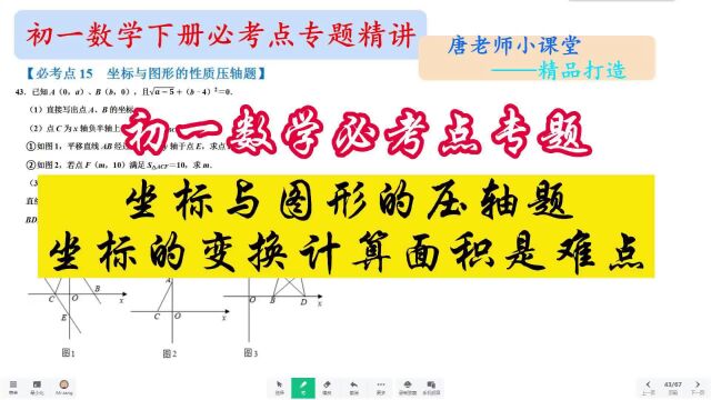 初一数学必考点专题坐标与图形压轴题,坐标的变换计算面积是难点