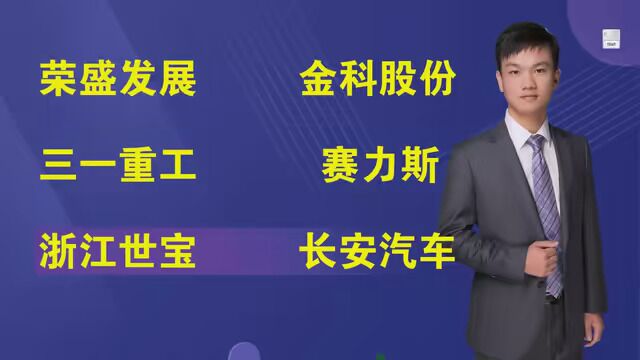 荣盛发展,金科股份,三一重工,赛力斯,浙江世宝,长安汽车