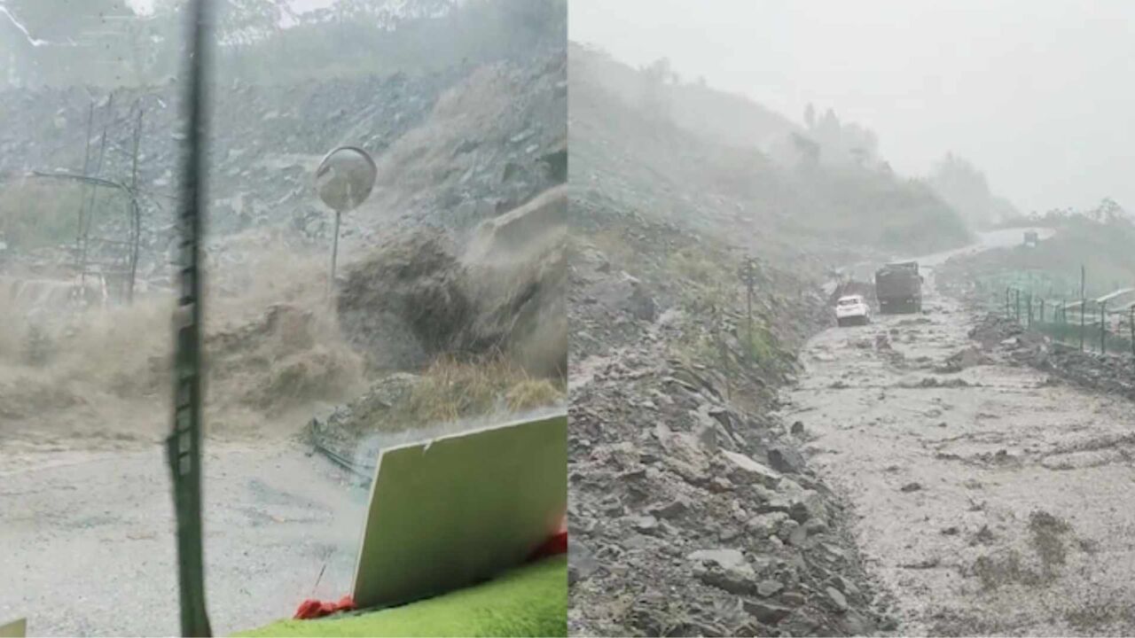 四川崇州发布暴雨橙色预警信号,洪水倾泻而下,有车冒险前行