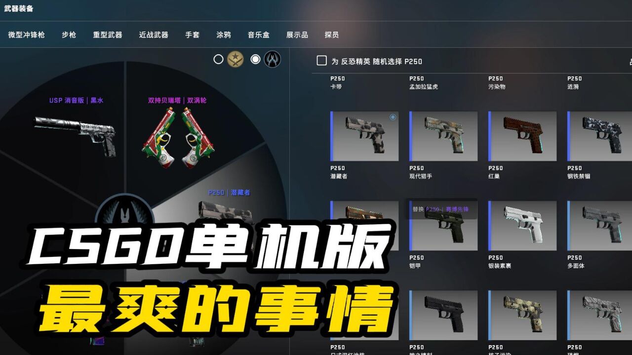 CSGO单机版最爽的事情,各种满天飞的稀有皮肤,这里可以随便用