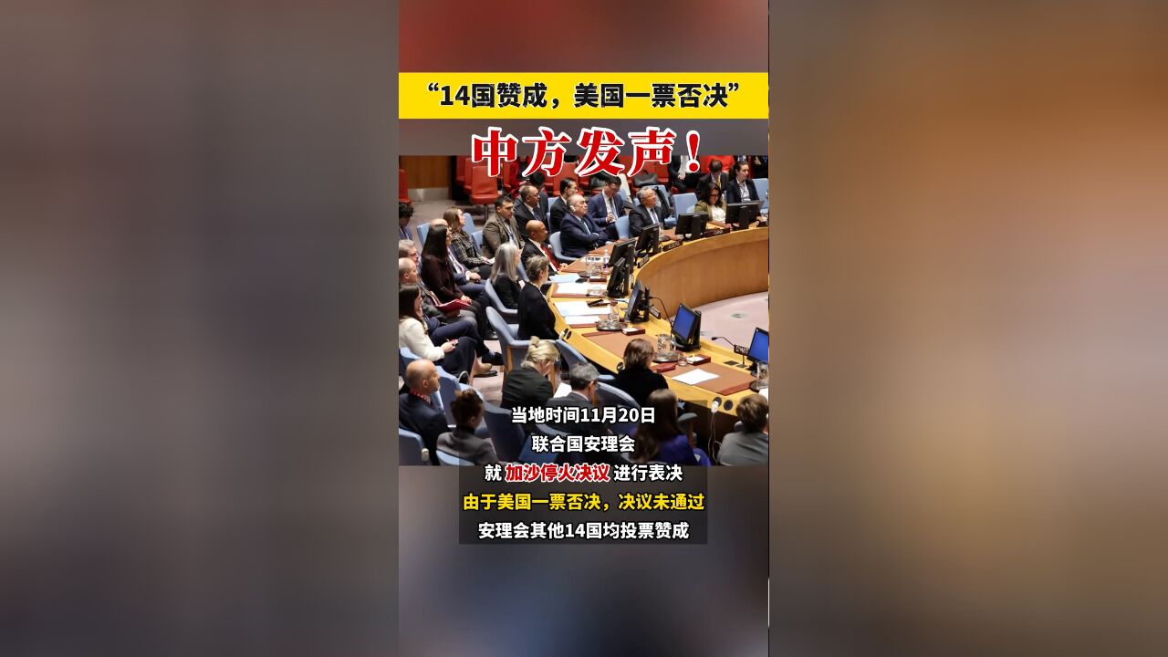 “14国赞成,美国一票否决”,中方发声!