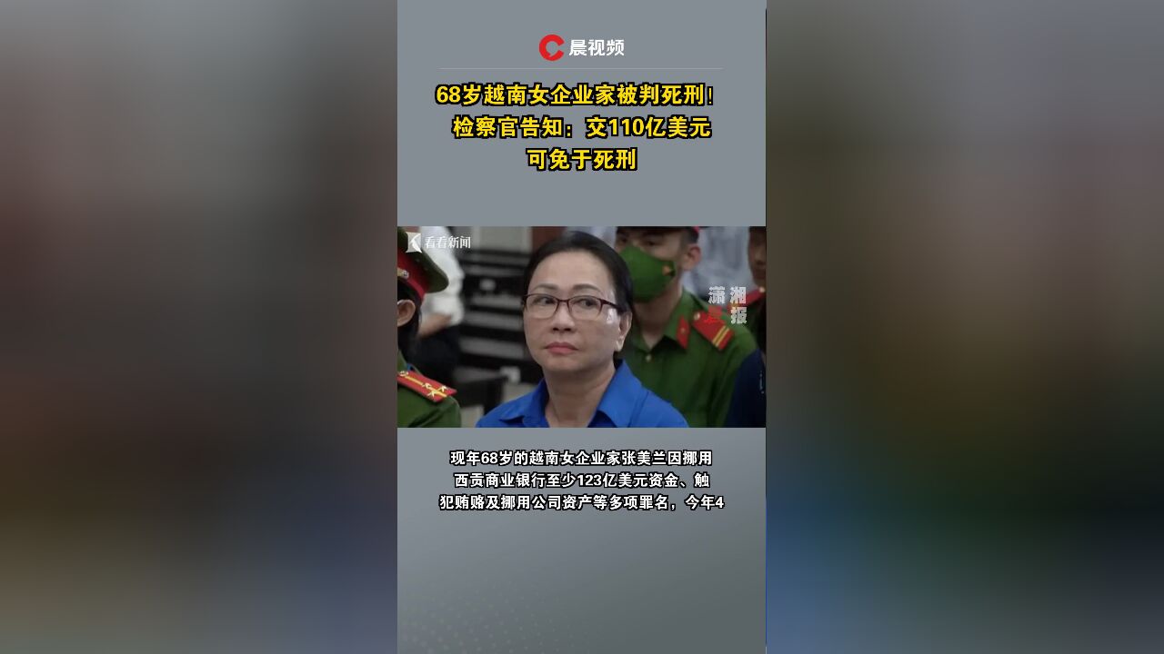 68岁越南女企业家被判死刑!检察官告知:交110亿美元可免于死刑