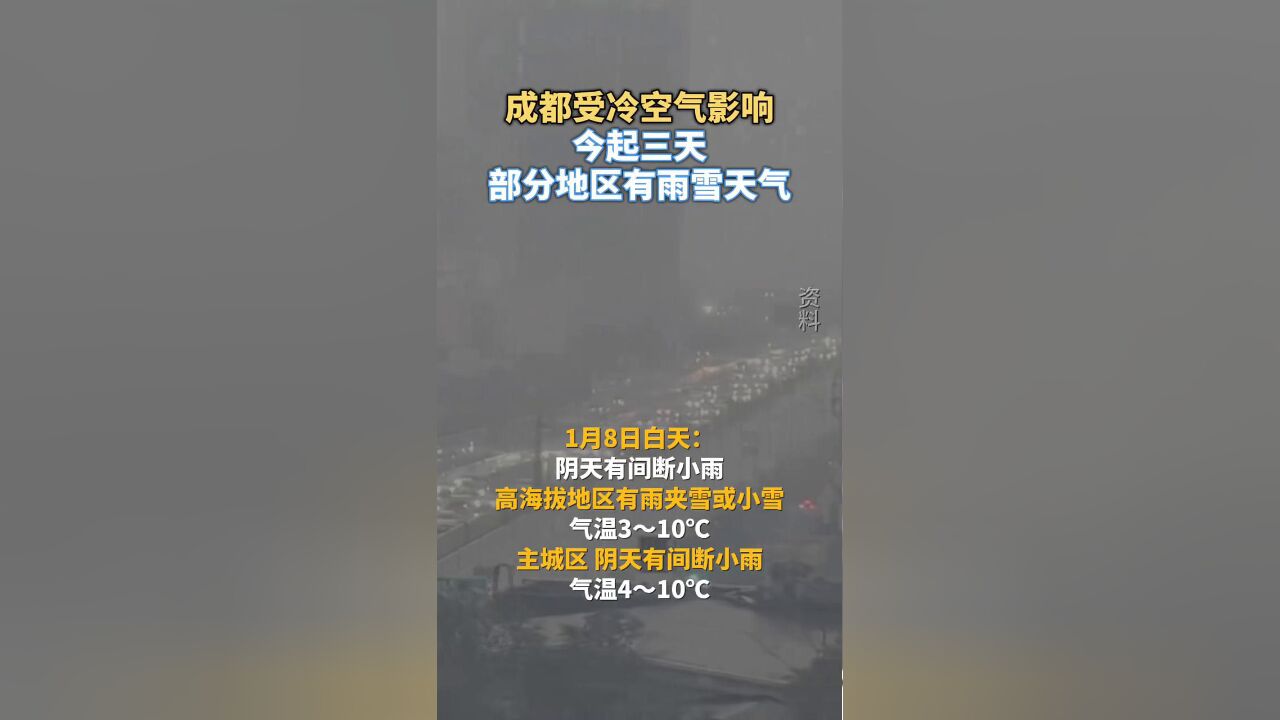 成都受冷空气影响,今起三天高海拔地区也会有雨夹雪或小雪天气