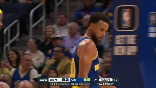 NBA常规赛：掘金vs勇士第3节英文解说回放