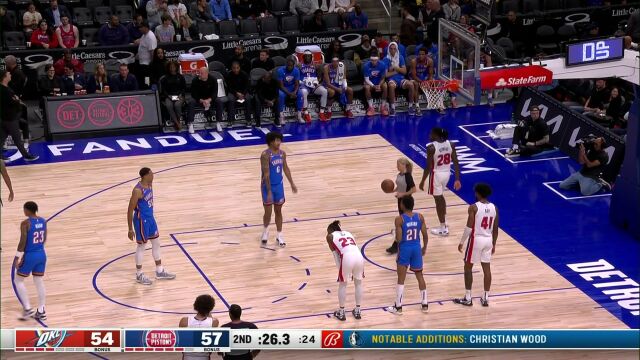 NBA季前赛：雷霆vs活塞第2节英文原声回放