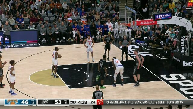 NBA常规赛：尼克斯vs马刺第2节英文原声回放